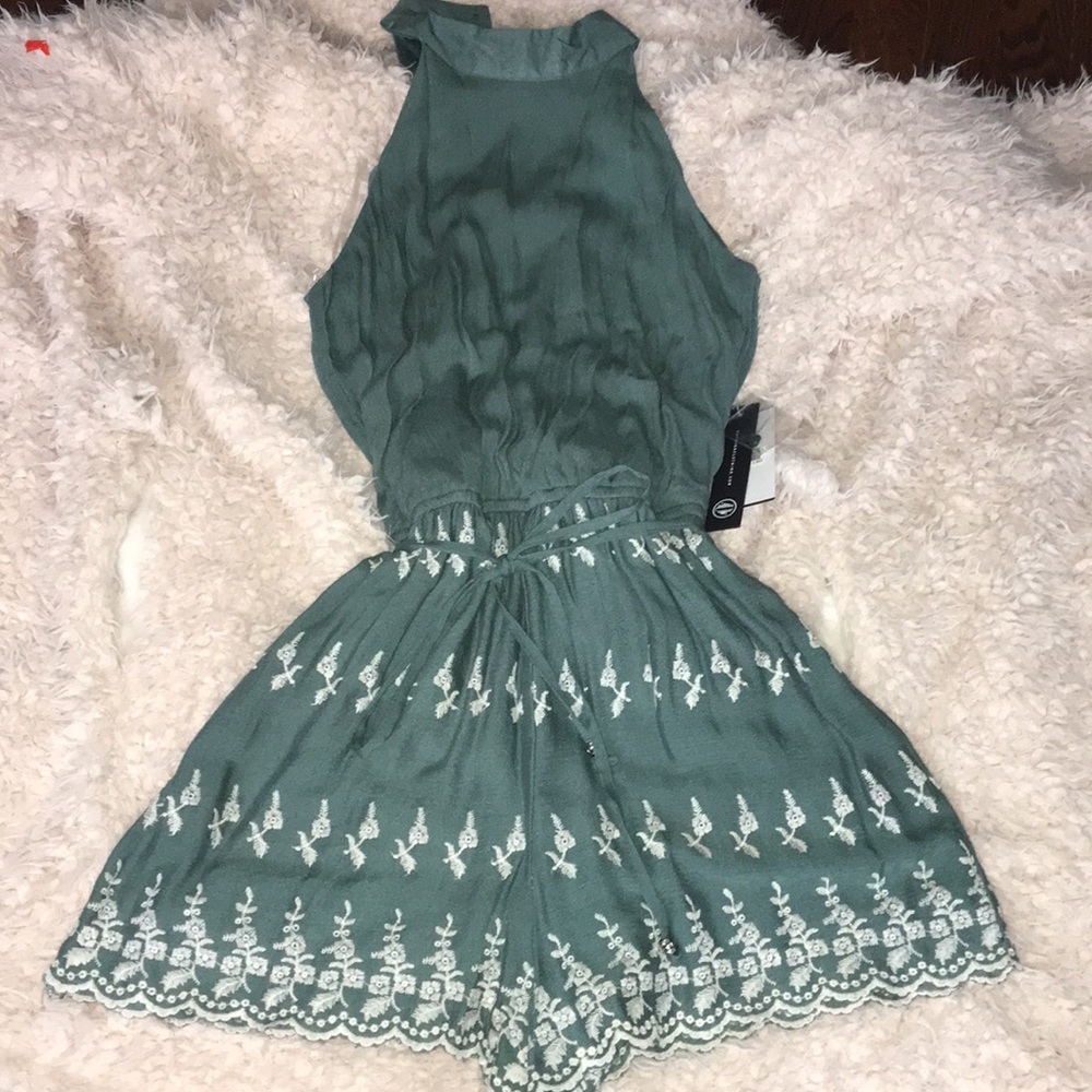 High neck open back romper